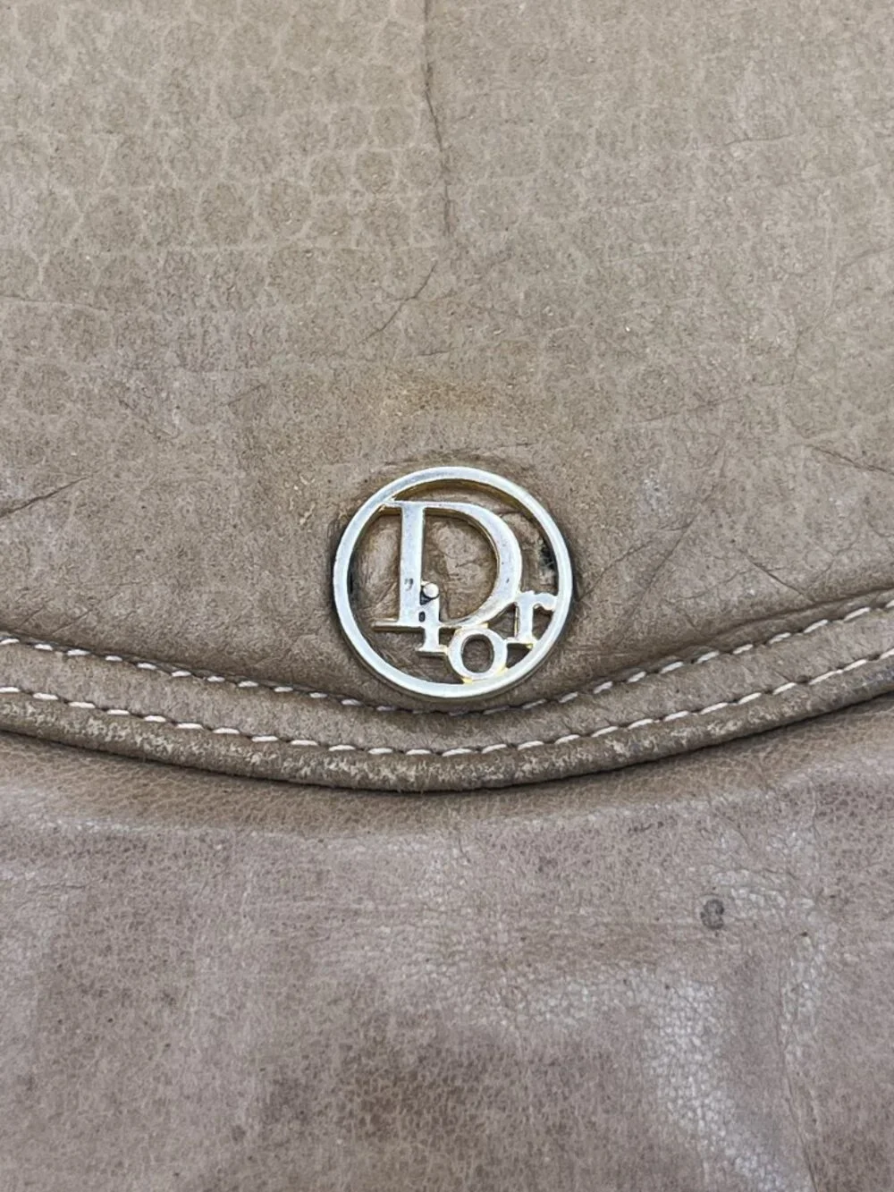 Christian Dior Paris Grey Taupe Leather Long Bifold Wallet CD Charm Silver Hardw